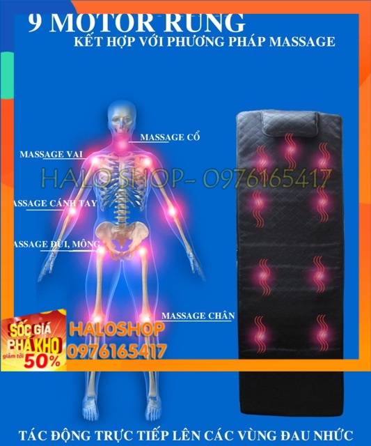 Nệm massage toàn thân LZ-332 có 9 motor rung kết hợp với 10 chương trình massage linh hoạt