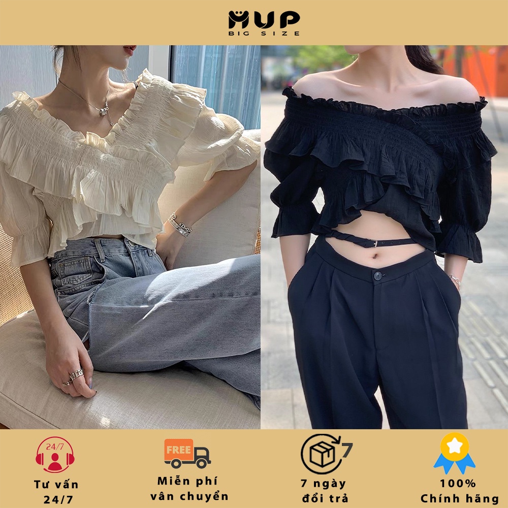 Áo kiểu croptop nữ bigsize áo trễ vai bánh bèo hàn quốc MUP bigsize AK02