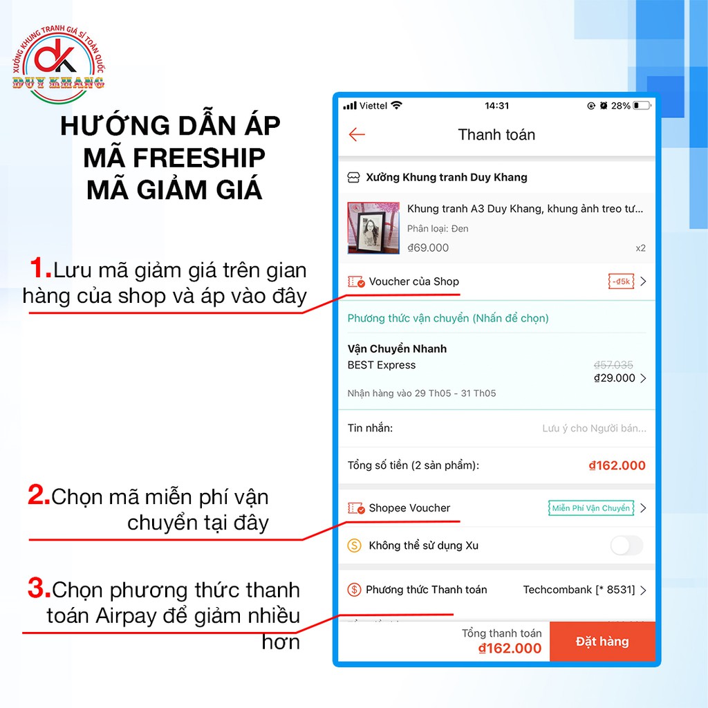 Khung tranh A3 Duy Khang, khung ảnh treo tường, khung hình 30x42