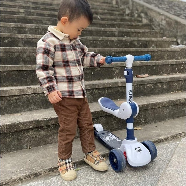 Xe trượt Scooter Panda 3 bánh đa năng cho bé, Bảo Hành 1 đổi 1, xe scooter chòi chân có nhạc và đèn phát sáng