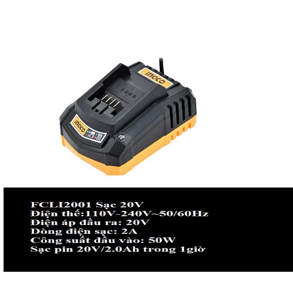 Pin Sạc 20V ingco Pin FBLI2001 20V/2Ah , Pin FBLI2002 20V/4.Ah, Sạc 20V FCLI2001