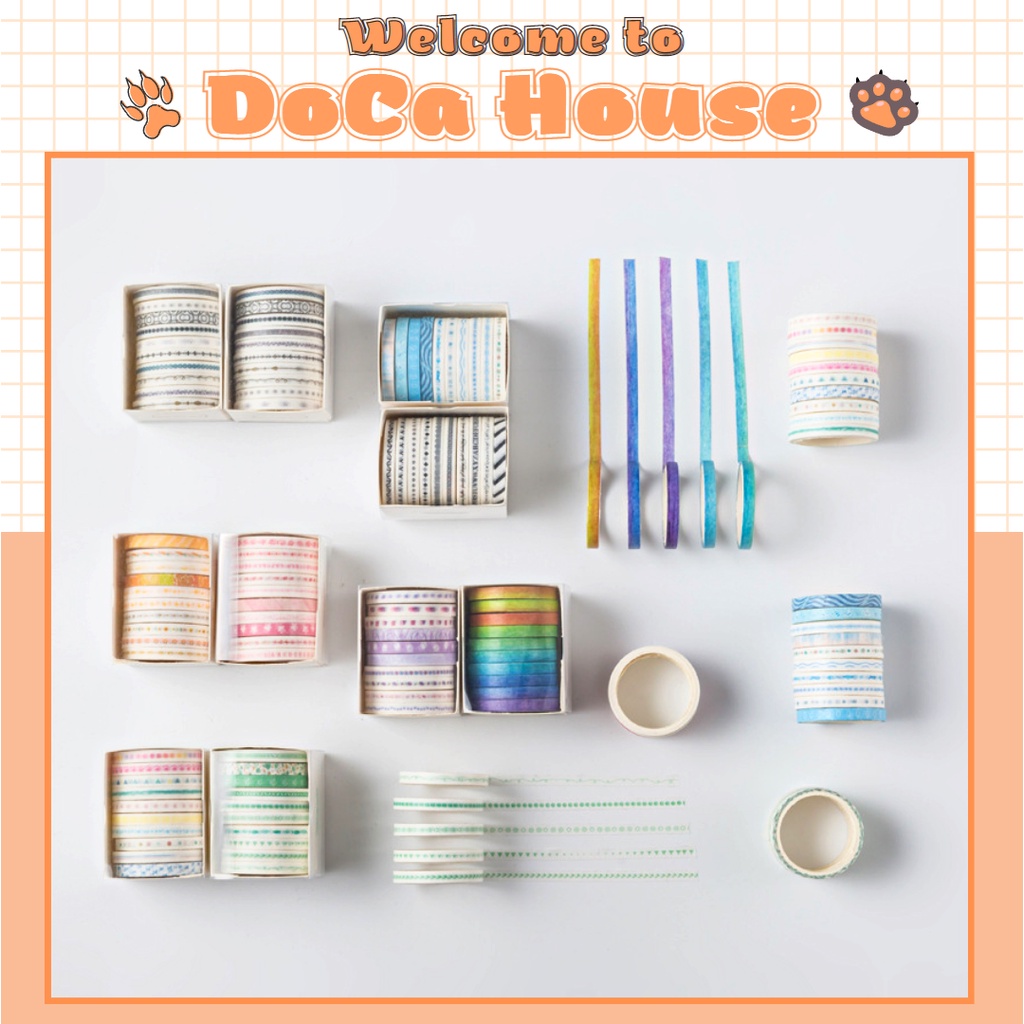 Hộp 10 cuộn washi tape line trang trí viền sổ tay, đồ dùng học tập, phụ kiện đáng yêu - DOCA