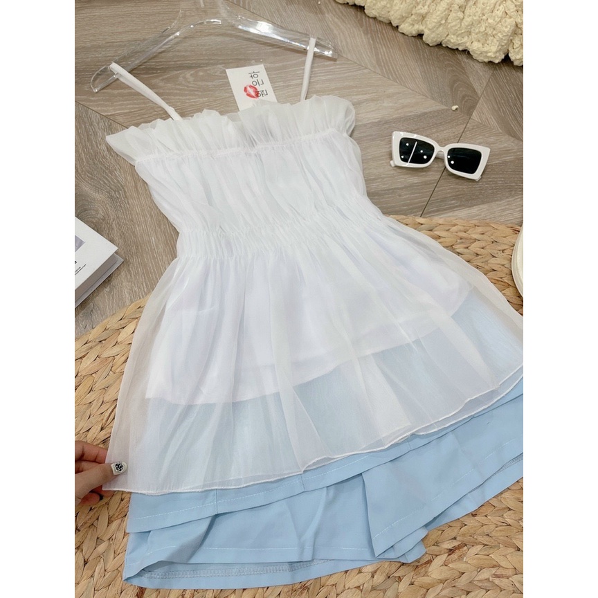 Bộ Áo 2 Dây Voan Kèm Chân Váy Kaki Xanh 🦋
