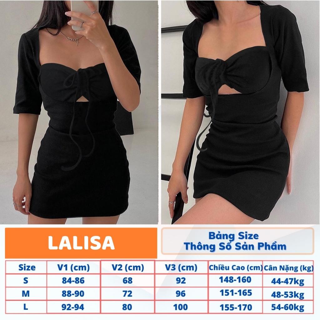 Đầm Body Nữ LALISA Váy Ôm Body Sexy Nhún Ngực Rút Dây Tay Ngắn Màu Trơn Đi Chơi, Đi Dự Tiệc VD074 | BigBuy360 - bigbuy360.vn