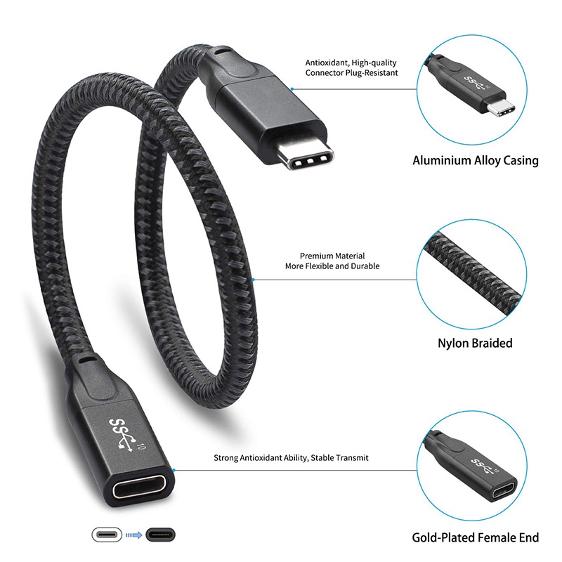 Dây Cáp Nối Dài Usb C 1 Feet, Usb 3.1 (10Gbps) Type C Male Sang Female