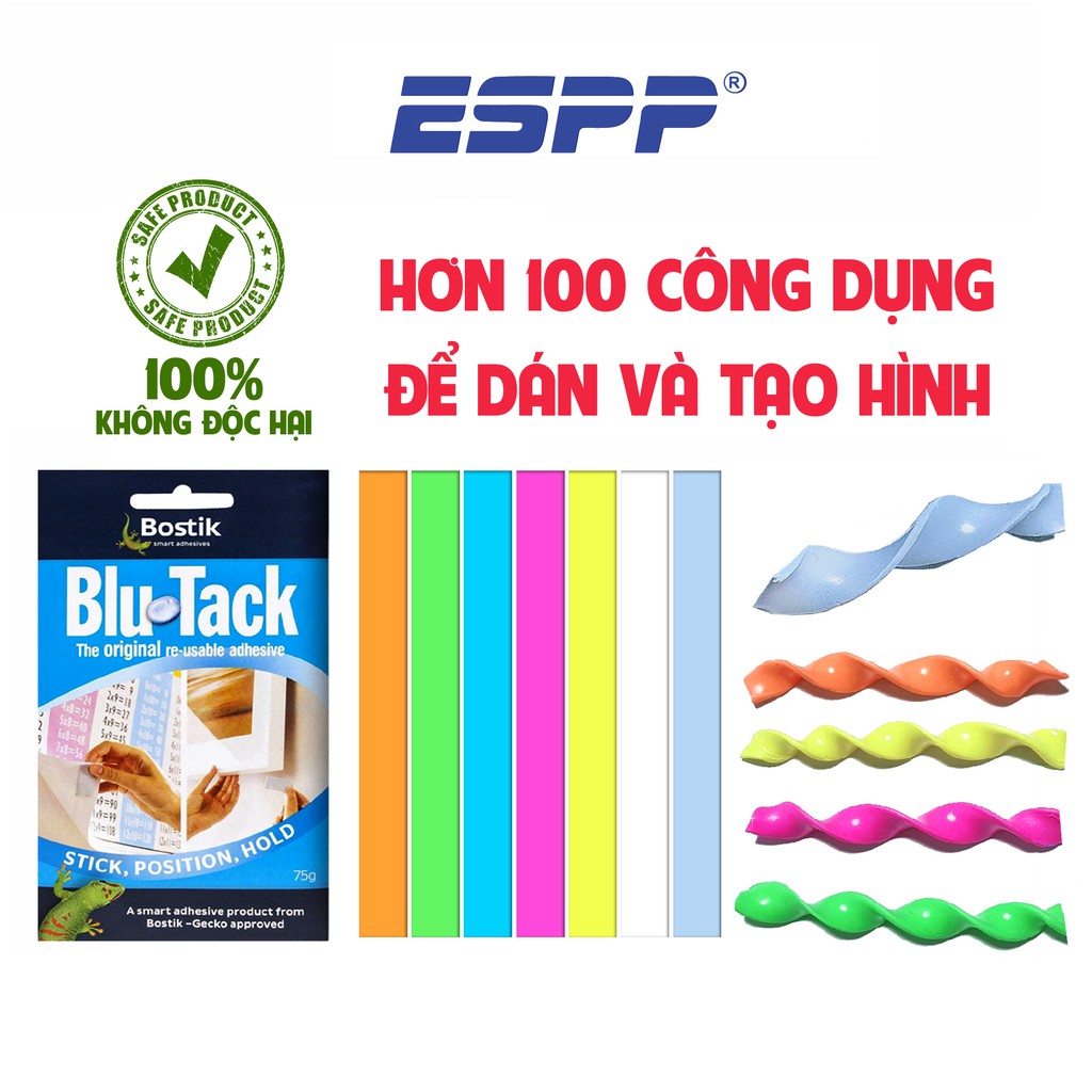 Đất sét dán dính Poster Blutack - (Xanh Organic/ Trắng/ 5 Màu) - 45g/75g - Bostik