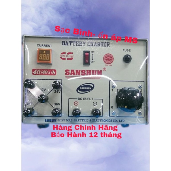 Máy sạc bình ắc quy 6V-12V-24V-36V Sanshun 40A dùng cho ắc quy 200Ampe trở xuống