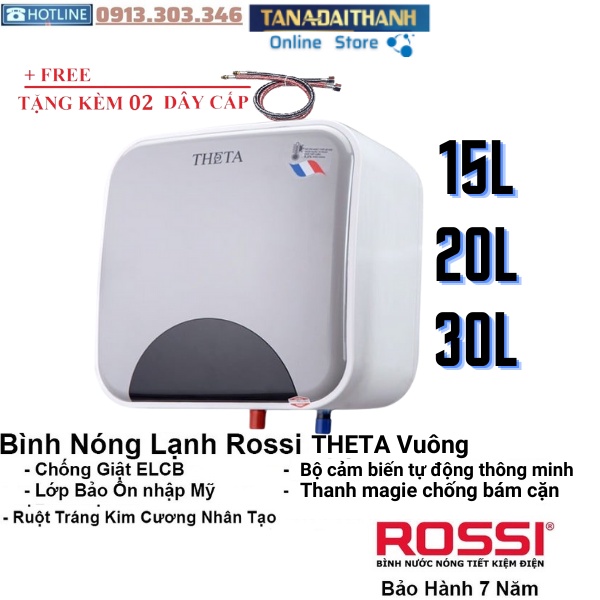Bình nóng lạnh gián tiếp Rossi Theta Vuông 15L - 20L - 30L, chính hãng, bảo hành 7 năm, tân á online
