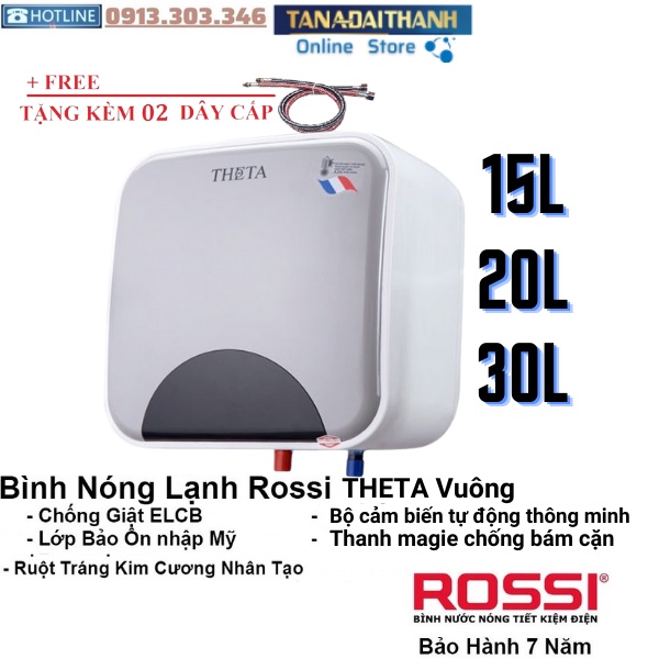 Bình nóng lạnh gián tiếp Rossi Theta Vuông 15L - 20L - 30L, chính hãng, bảo hành 7 năm, tân á online