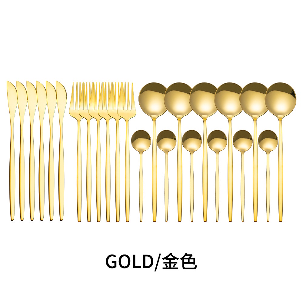 Bộ 24 Dụng Cụ Ăn Bằng Thép Không Gỉ Mạ Vàng Sang Trọng