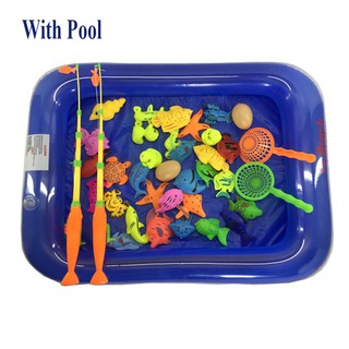 40pcs/set and Inflatable Pool Magnetic Fishing Toy Rod Net Set for Children Model Play Fishing Games Outdoor Toys