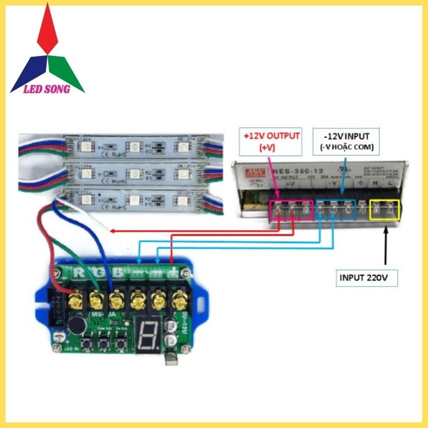 Mạch điều khiển led 7 màu rgb nháy theo nhạc 90a kèm remote