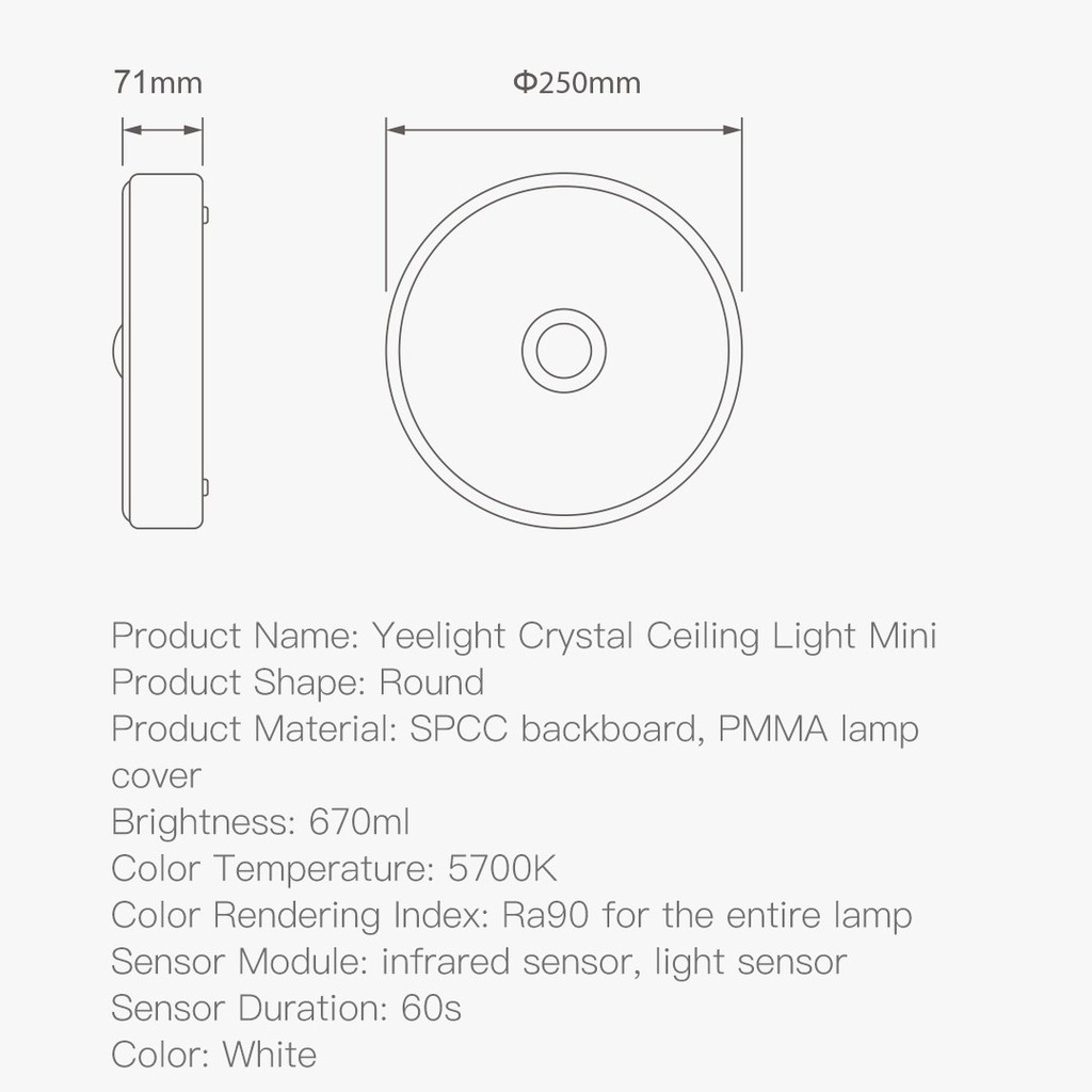 [BẢN Q.TẾ] Đèn Led Ốp Trần Cảm Biến Chuyển Động Mini Xiaomi Yeelight 250mm - Bản Quốc Tế Nhập Khẩu Chính Hãng