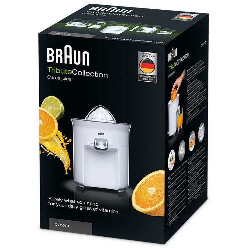 Máy vắt cam vỏ nhựa cao cấp đầu rót trực tiếp 1L Braun CJ3050 60W màu trắng - Hàng chính hãng