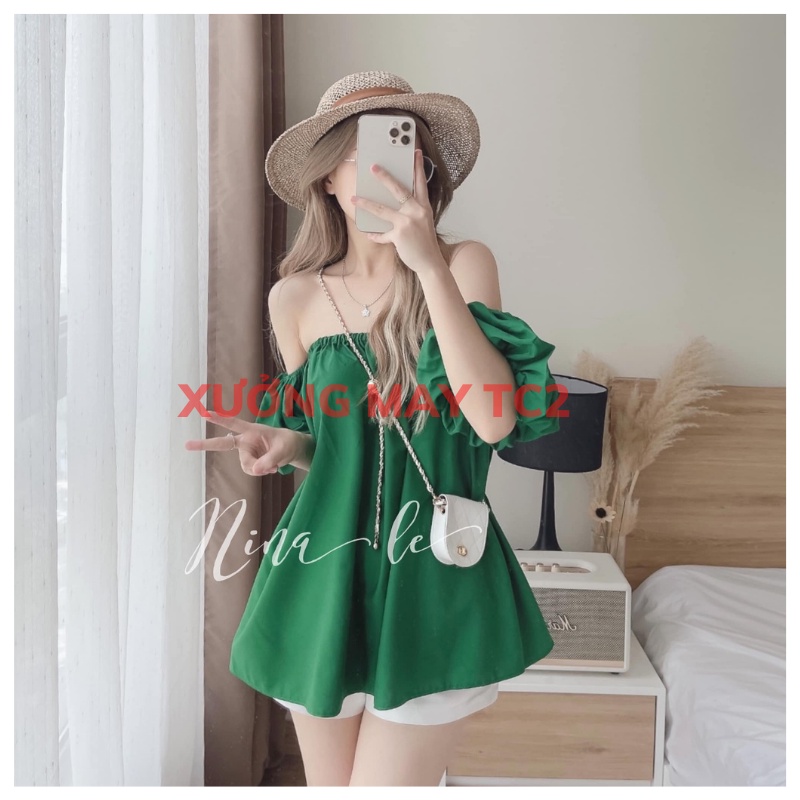 Áo trễ vai bánh bèo tiểu thư,chất vải đẹp cao cấp bao đẹp ulzzang hàn quốc váy trễ vai tay bồng XƯỞNG MAY TC2