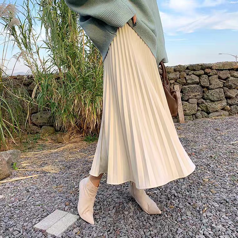 CHÂN VÁY XẾP LI MIDI MÀU BE MÀU ĐEN ULZZANG HOT | BigBuy360 - bigbuy360.vn