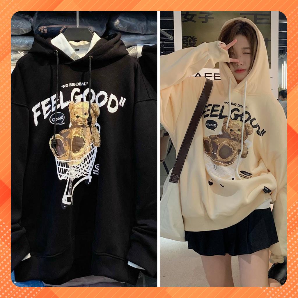 Áo khoác hoodie gấu siêu thị nỉ form rộng freesize dưới 70kg có nón ZURAVN