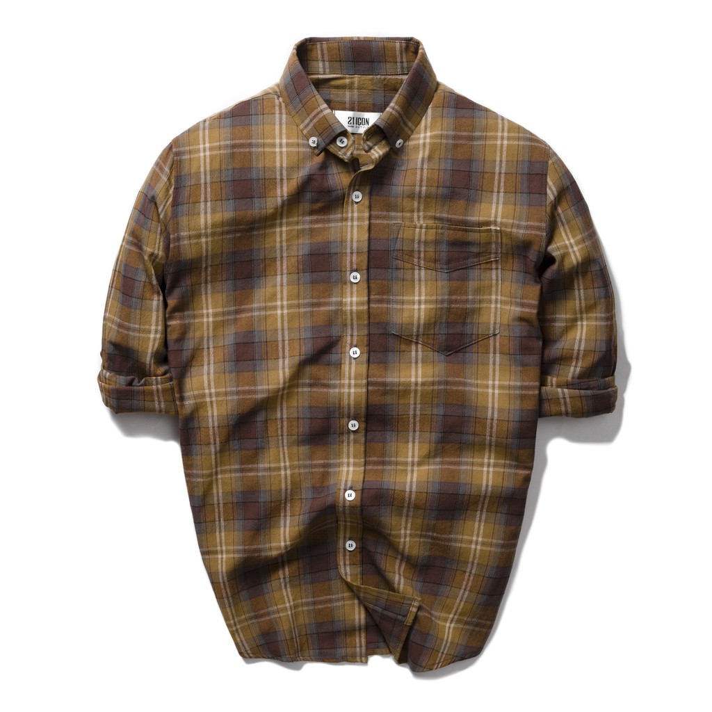 Áo sơ mi nam Double'D form Slim fit họa tiết kẻ caro SC2YELLOW