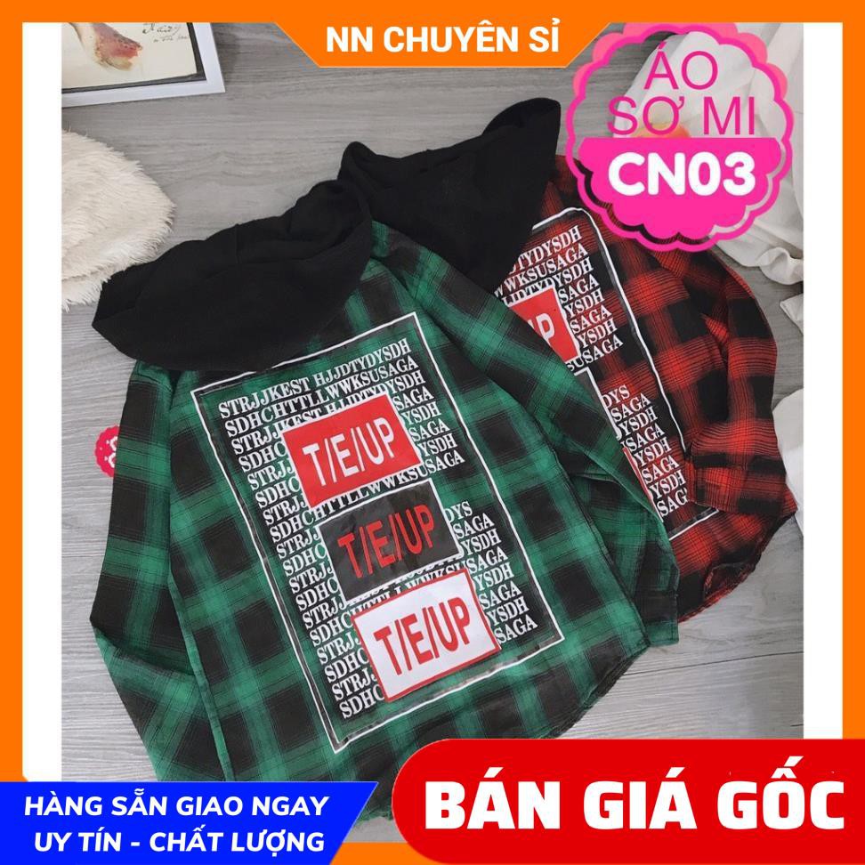 ÁO SƠ MI CARO CÓ NÓN IN HÌNH CỰC CHẤT ⚡100% ẢNH THẬT⚡