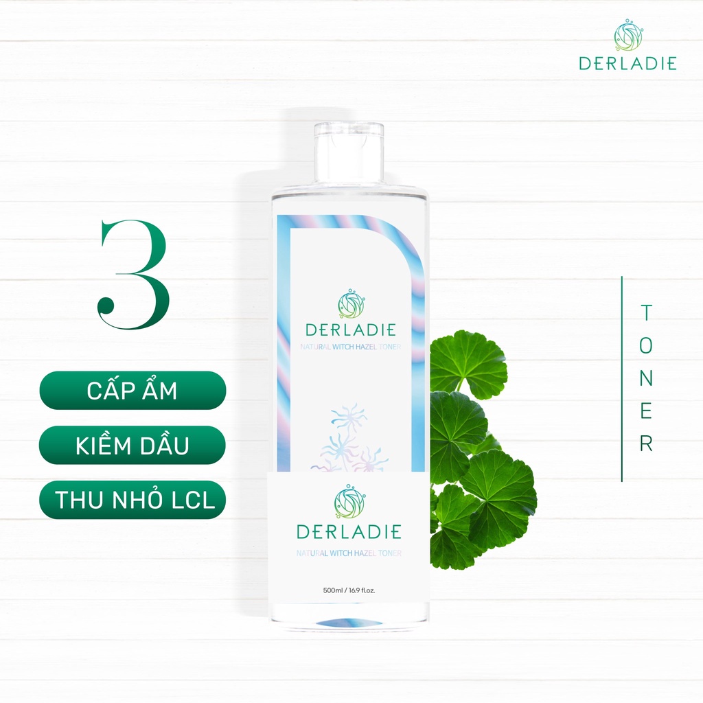 Nước Hoa Hồng Toner Derladie Natural Witch Hazel Ngừa Mụn, Làm Sạch Da 500ml