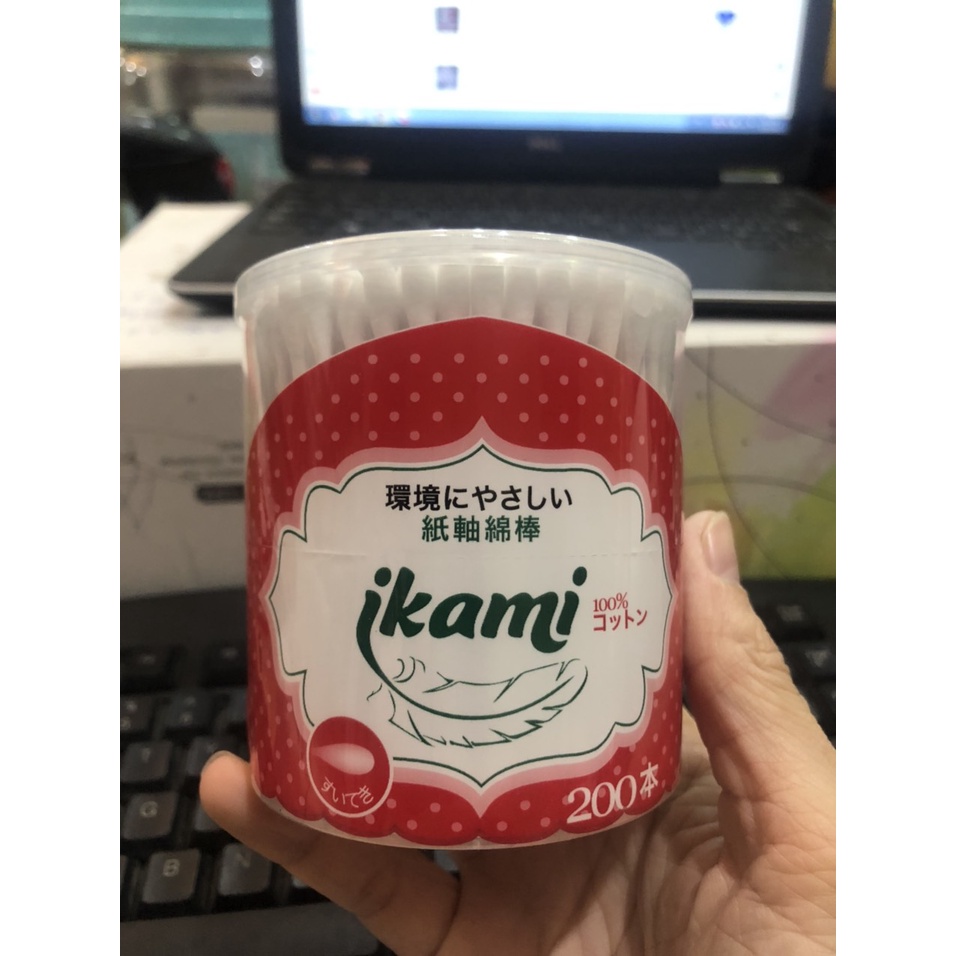 IKAMI - Tăm bông REGULAR hộp nắp bật 200 PCS - 2 đầu hình giọt nước ( màu đỏ )