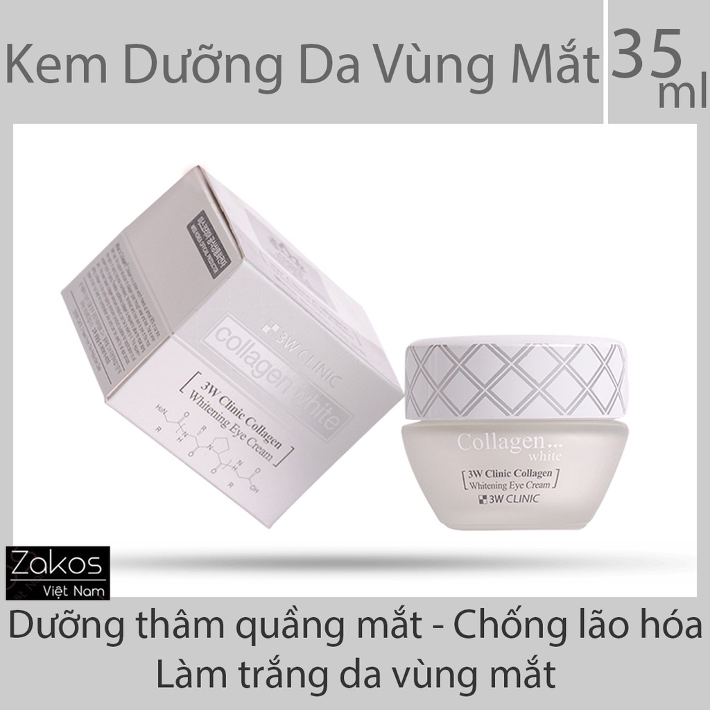 Kem dưỡng da vùng mắt 3W CLINIC Collgen Whitening Eye Cream 35ml - Dưỡng thâm quầng mắt, làm trắng da vùng mắt.