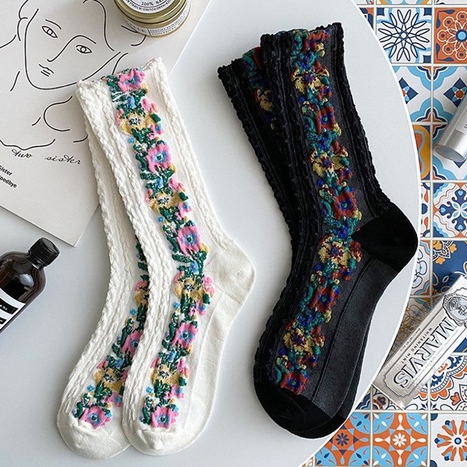 [ SẴN ] SET TẤT TRẮNG CỔ CAO NỮ VỚ CAO CỔ  TIỂU THƯ LOLITA TẤT VỚ NỮ THÊU HOA ULZZANG STYLE HÀN QUỐC