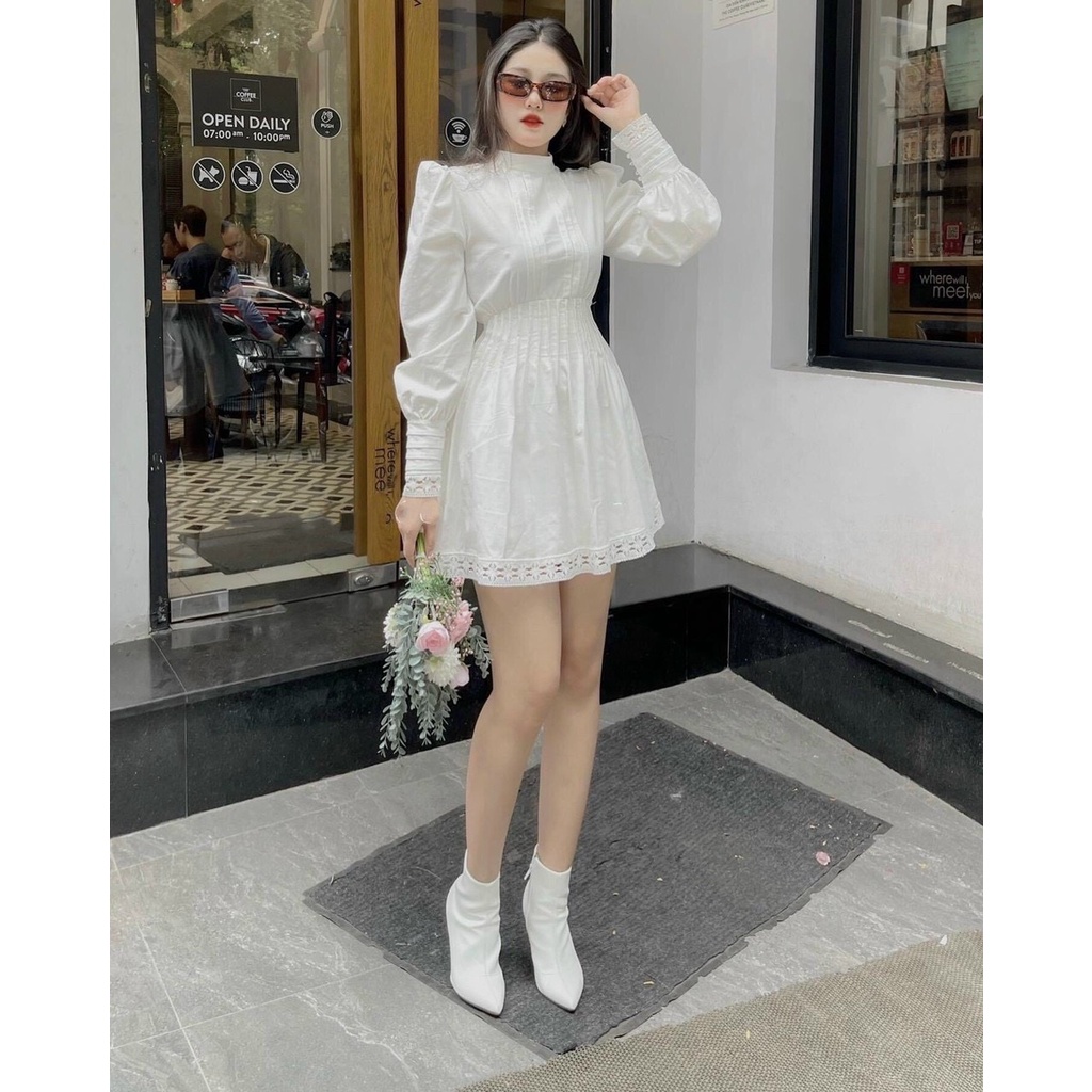 [Rẻ vô địch] Đầm Trắng Xếp Ly Phối Ren - D0445 | BigBuy360 - bigbuy360.vn