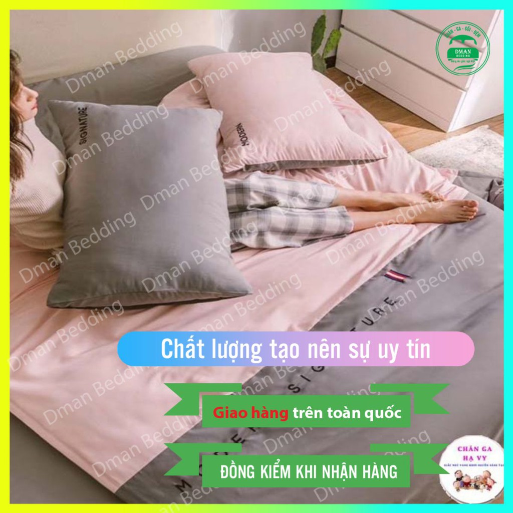 HÀNG ĐẸP Bộ chăn ga và vỏ gối cotton tici , mẫu mordern hồng phấn xám