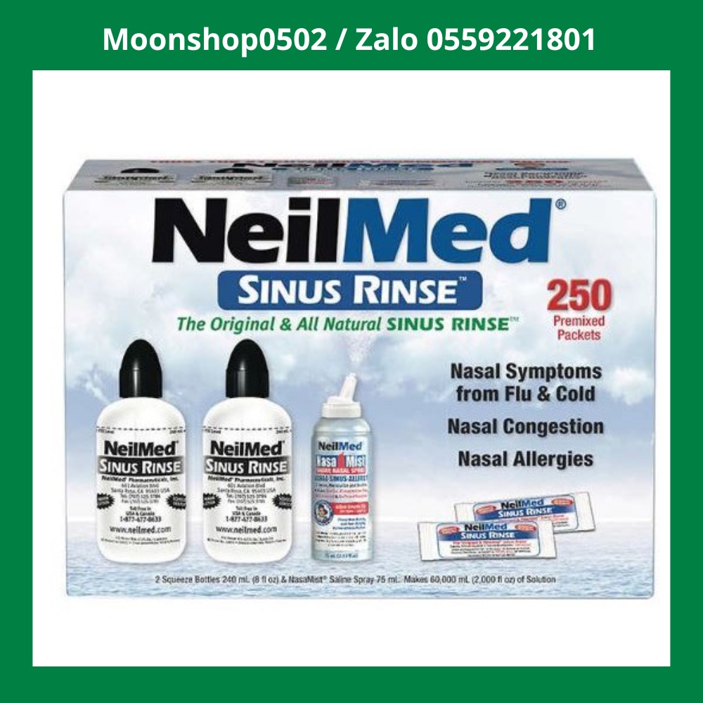 Muối rửa mũi trẻ em , Bình rửa mũi 120ml cho bé , Neilmed Sinus Rinse Kids hộp 120 gói