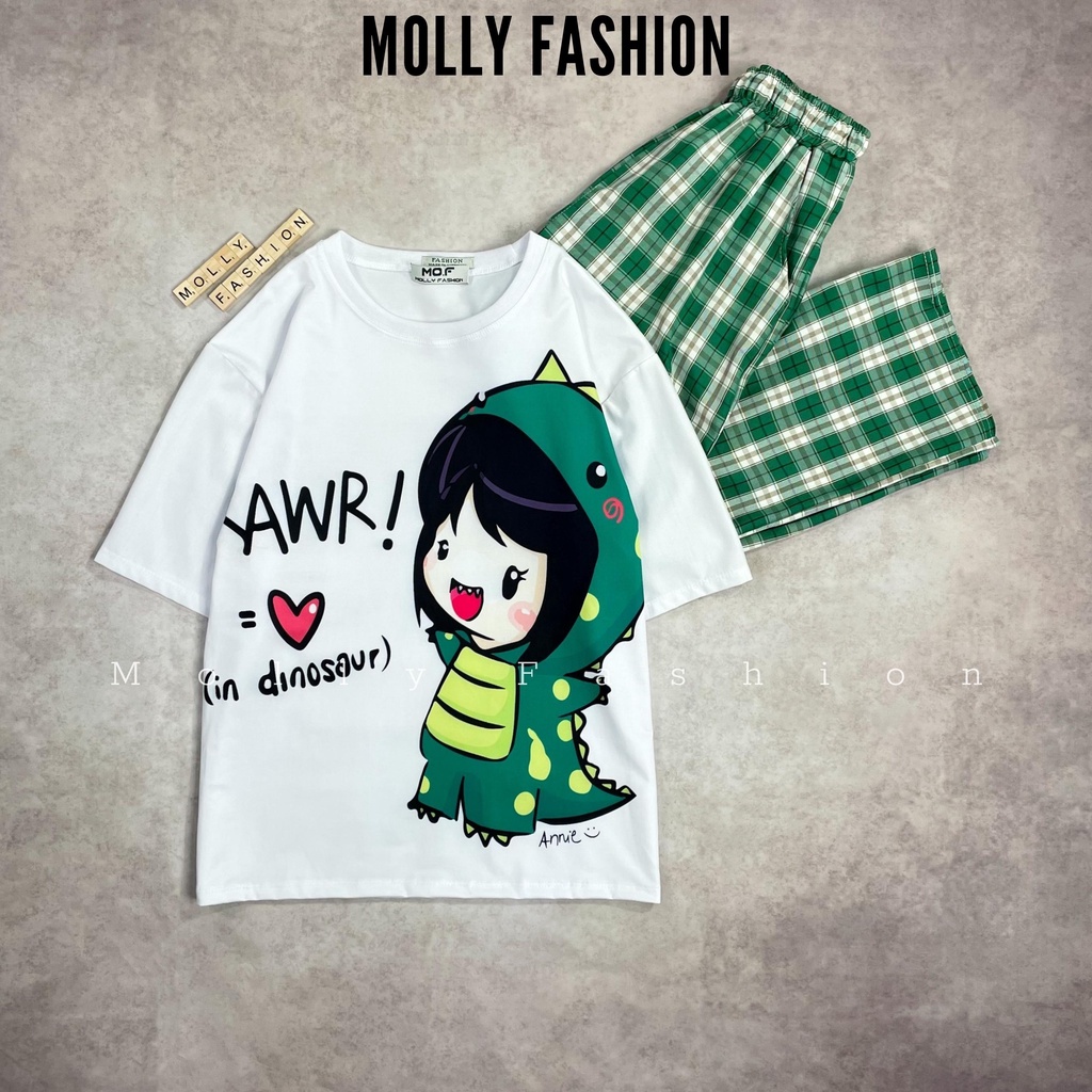 Set đồ nữ quần dài Caro Kate ống rộng RAWR ❤️ Đồ bộ hoạt hình Freesize Molly Fashion