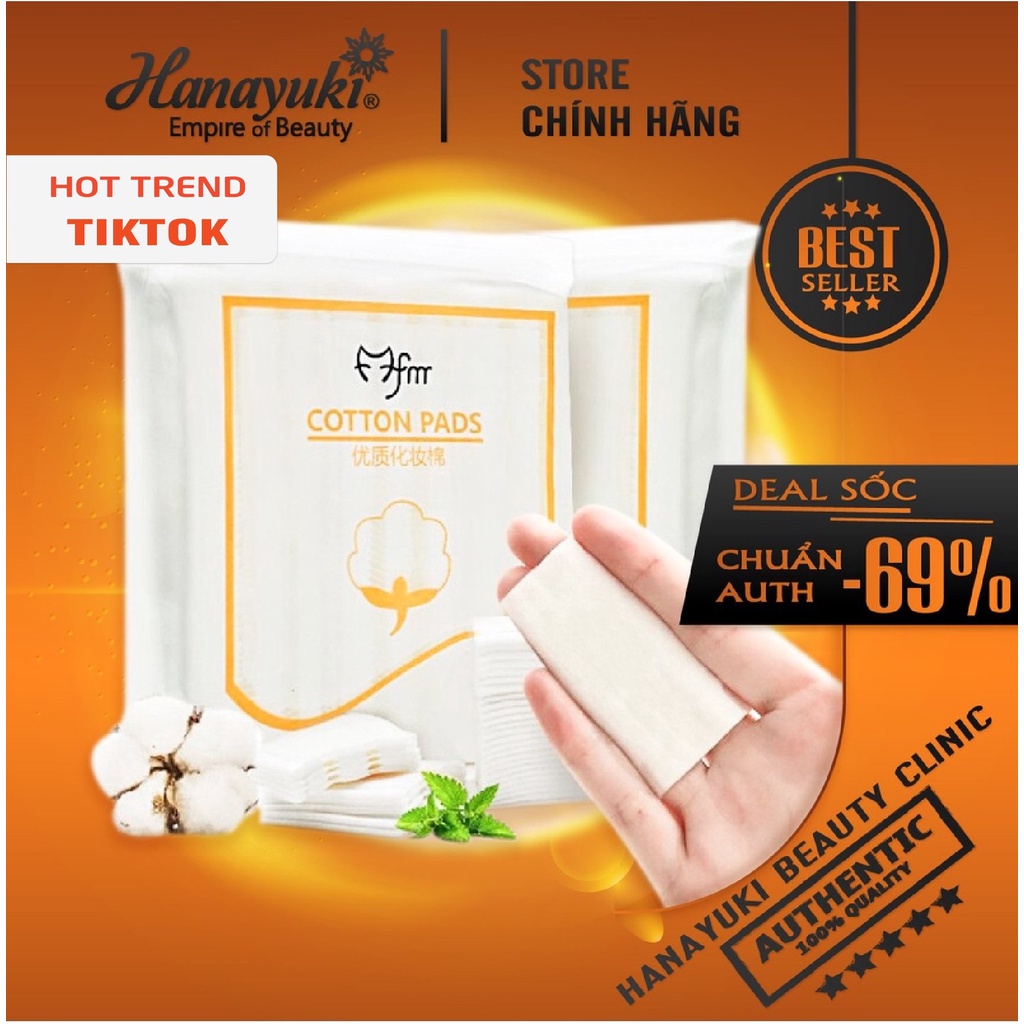 [Mẫu mới] Sỉ- Bông tẩy trang 3 lớp cotton pads 222 miếng dày dặn, mềm mịn chính hãng- Hanayuki Asia