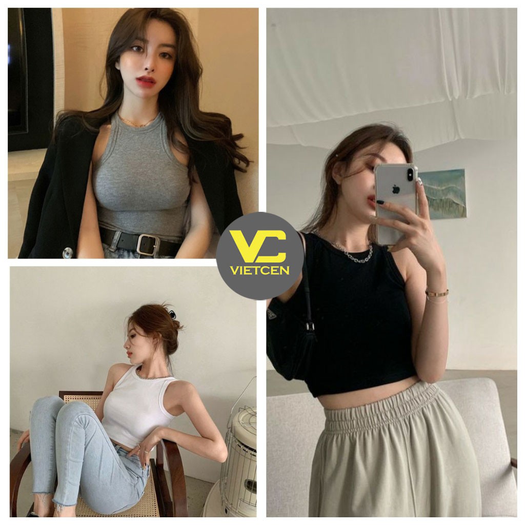 Áo ba lỗ nữ ngược trơn VIETCEN áo croptop ôm chất thun gân mềm mát | BigBuy360 - bigbuy360.vn