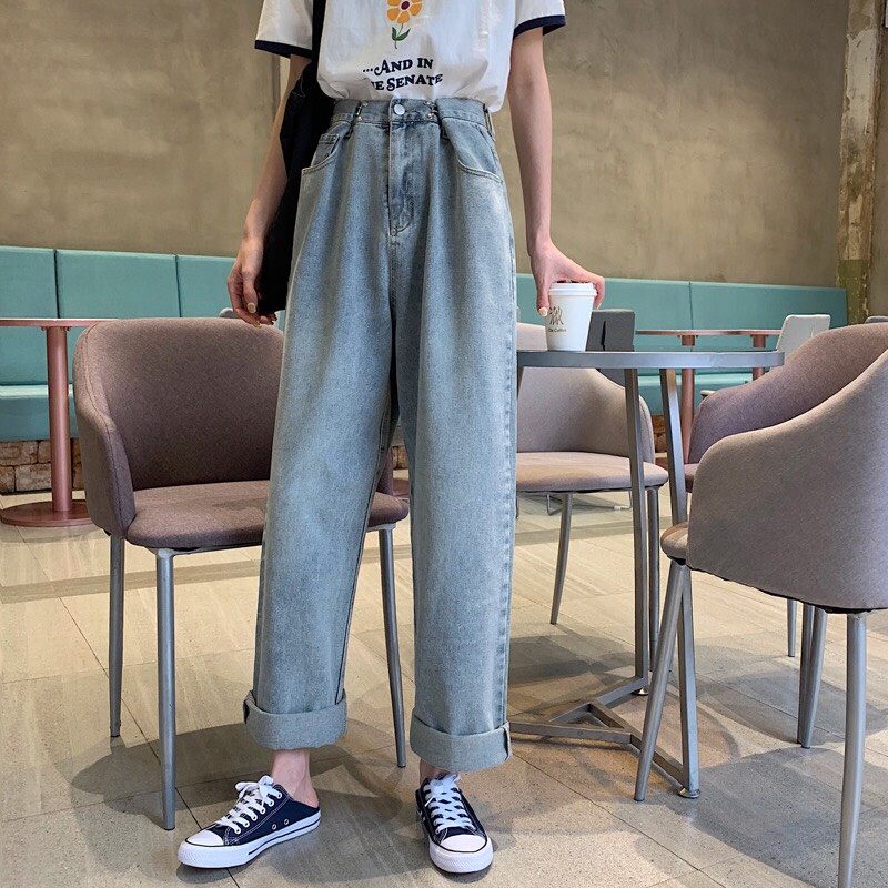 Quần jean nữ đen xám rách gối CẠP CAO HeyBig, quần bò jeans rách gối nữ phom rộng phong cách Ulzzang 2023 | BigBuy360 - bigbuy360.vn