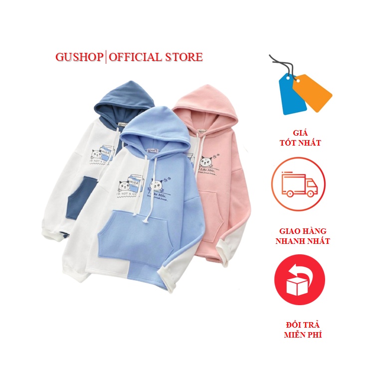 ÁO KHOÁC NỈ, ÁO HOODIE 2 MÀU HÌNH MÈO PHỐI TÚI PHONG CÁCH HÀN QUỐC