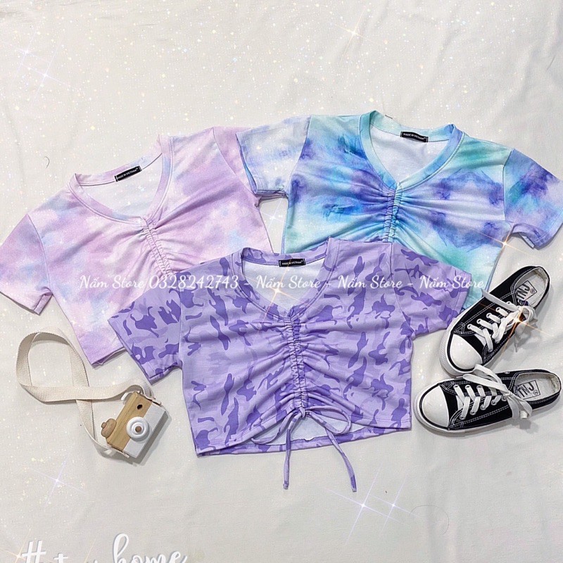 Áo croptop dây rút loang màu unisex tie dye hot hit