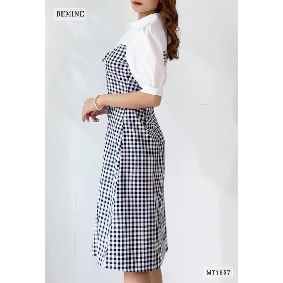 Đầm caro cúp ngực phối cổ sơ mi BEMINE MT1857ĐEN | BigBuy360 - bigbuy360.vn