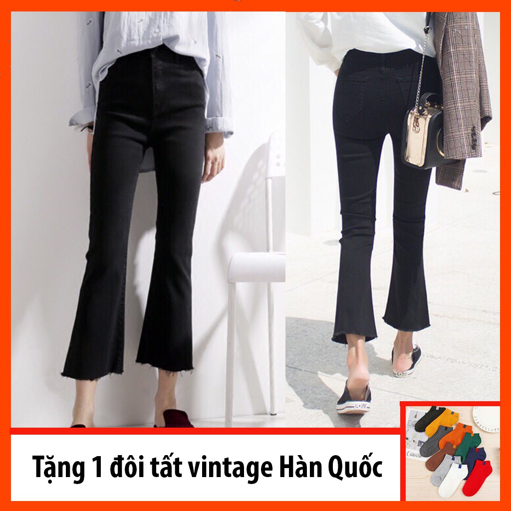 Quần Jeans Ống Loe Đen Trơn | Quần Jeans Nữ Ống Loe Lưng Cao - Co Giãn Tốt - 46