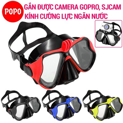 Mặt nạ lặn gắn camera hành động POPO Collection, kính cường lực tương thích GoPro, SJCAM