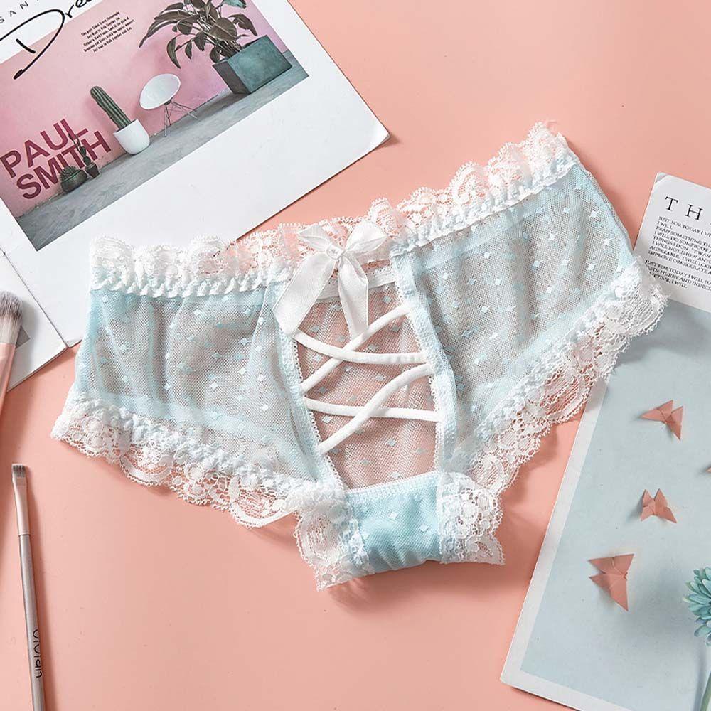 Quần Lót Ren Lưới Trong Suốt Lưng Thấp Thoáng Khí Đính Nơ Dễ Thương Cho Bạn Gái