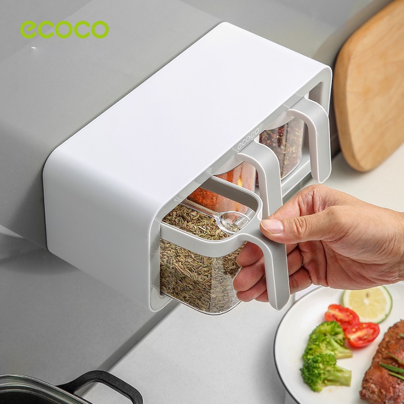 Kệ gia vị kèm thìa ECOCO cao cấp 2 ngăn và 3 ngăn không cần khoan tường