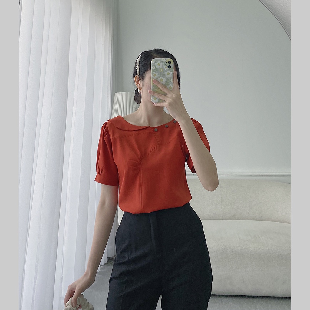 Áo kiểu nữ sơ mi công sở thời trang Eden trẻ trung xinh đẹp freesize cổ tròn cách điệu dễ dàng phối đồ - ASM124