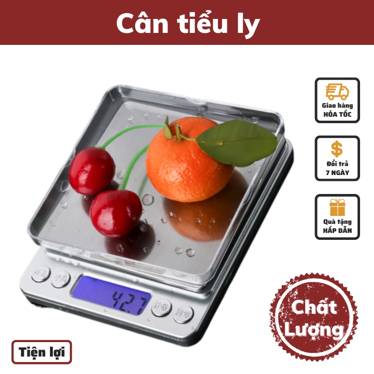 Cân tiểu ly điện tử mini làm bánh nhà bếp định lượng 0,01-500g nhỏ gọn tiện lợi tặng kèm 2 viên pin AAA và mặt cân