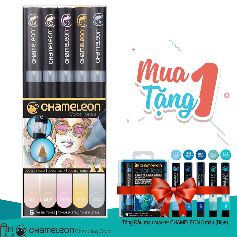 [ARTDOOR] Bộ bút marker CHAMELEON 5 cây (tặng đầu màu Blue)