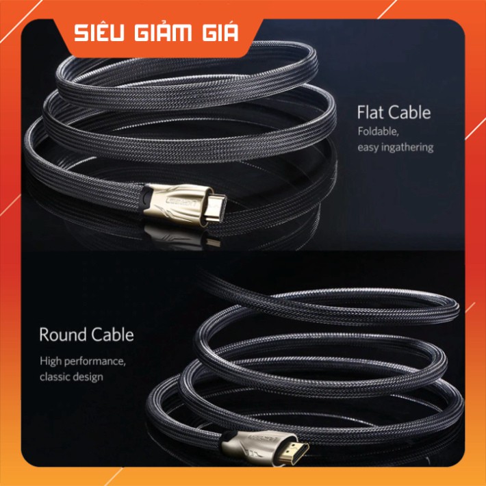 HOT- Dây HDMI 1.4 thuần đồng 19+1 đầu hợp kim, cáp bọc lưới, dài từ 1-15m UGREEN HD102 có 2 dạng dây dẹt và tròn
