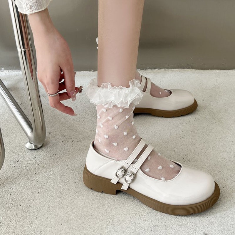 Giày IELGY bằng da đế dày phong cách Anh Quốc cổ điển thời trang dành cho nữ