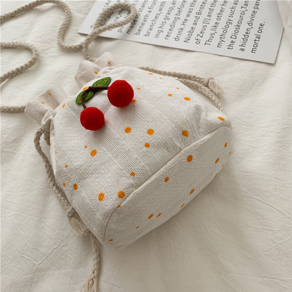 Túi Đeo Chéo Nữ Mini Miệng Dây Rút Quả Cherry Nhỏ Xinh Họa Tiết Hoa Dễ Thương