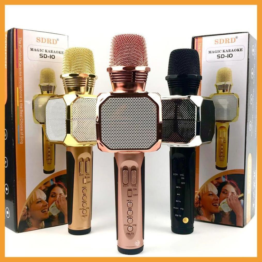. Mic Hát Karaoke Bluetooth Không Dây SD10 - Kèm Loa- Âm vang - Ấm - Tặng 1 dây sạc nhanh 25K - mic hát karaok