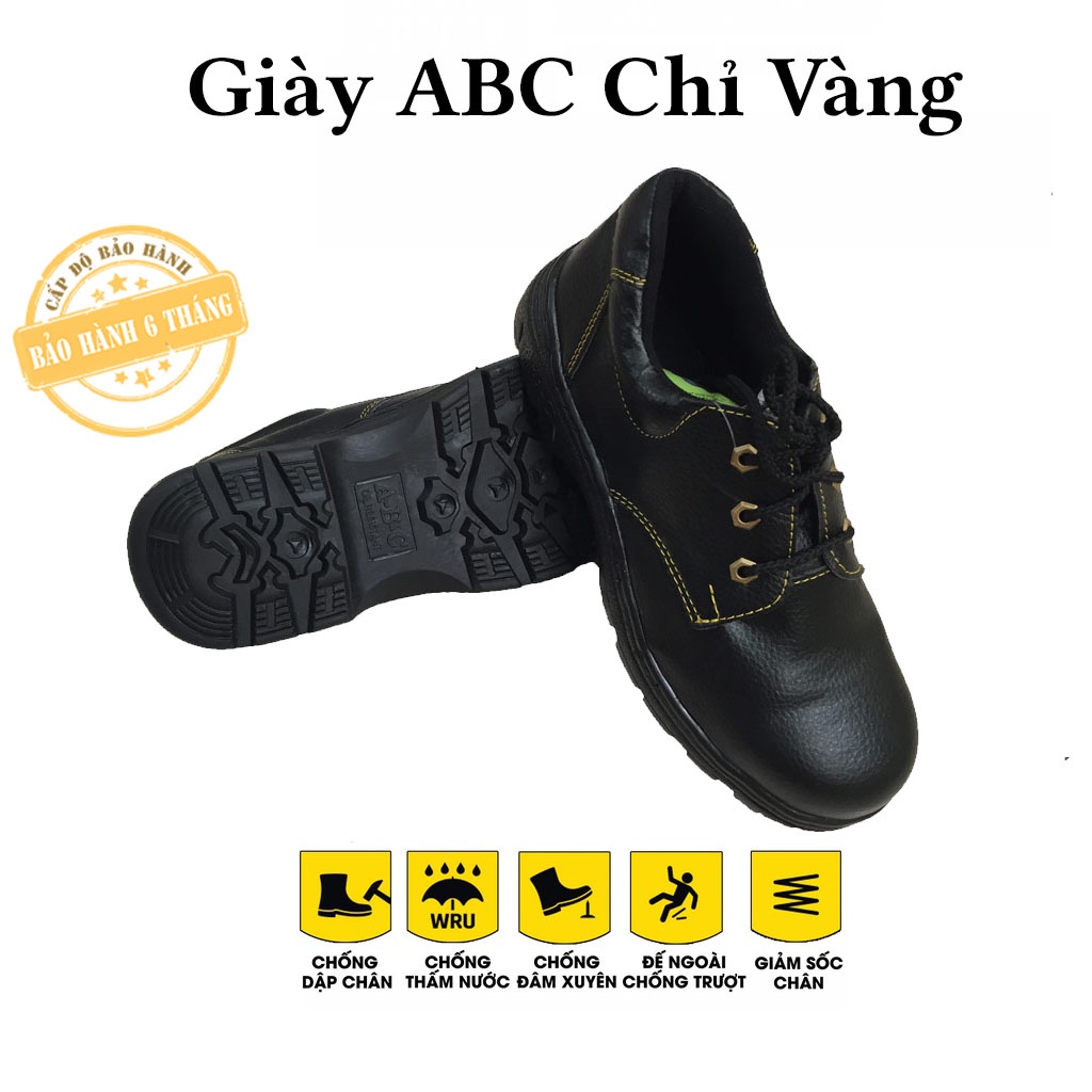 Giày ABC Chỉ Vàng - Mũi Đế Thép - Chống Đinh, chống trượt - Vỏ Ngoài Bằng Da Bò