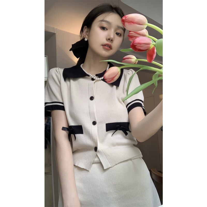 Set áo cardigan dệt kim và chân váy ngắn ZHELIHANGFEI thời trang nữ